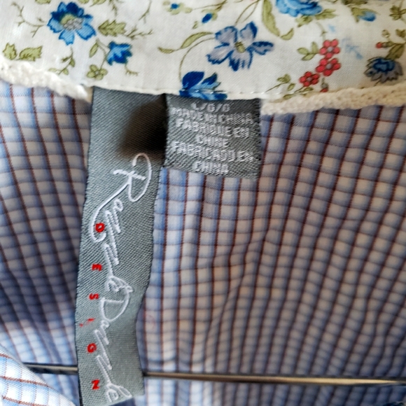 Razzle Dazzle Blue White Pinstripe Floral Button Down Button Cuffs Woman Large - Picture 7 of 8